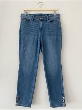 J. Jill Mid Blue Capri Cropped Jeans with Button Cuff Detail Sz 10 Preppy Casual
